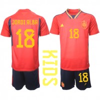 Spanien Jordi Alba #18 Hjemmebanesæt Børn VM 2022 Kortærmet (+ Korte bukser)